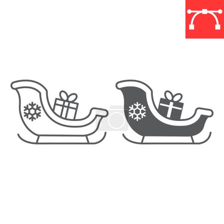 Illustration for Santa sleigh line and glyph icon, holiday and merry christmas, xmas sled vector icon, winter transportation vector graphics, editable stroke outline sign, eps 10. - Royalty Free Image