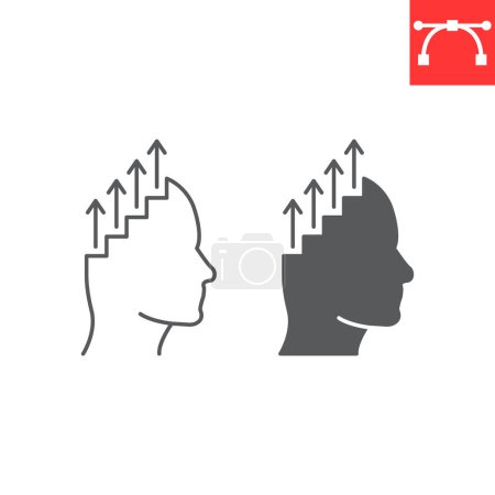 Illustration for Self development line and glyph icon, progress and goals, human head shape ladder vector icon, vector graphics, editable stroke outline sign, eps 10. - Royalty Free Image