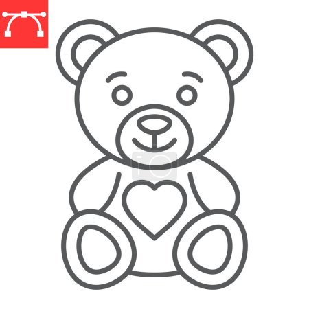 Illustration for Teddy bear line icon, valentines day and gift, soft toy vector icon, vector graphics, editable stroke outline sign, eps 10. - Royalty Free Image