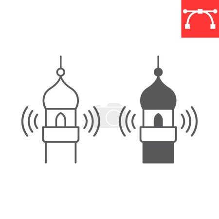 Adhan line and glyph icon, Ramadan and Islamic, azaan vector icon, vector graphics, editable stroke outline sign, eps 10.