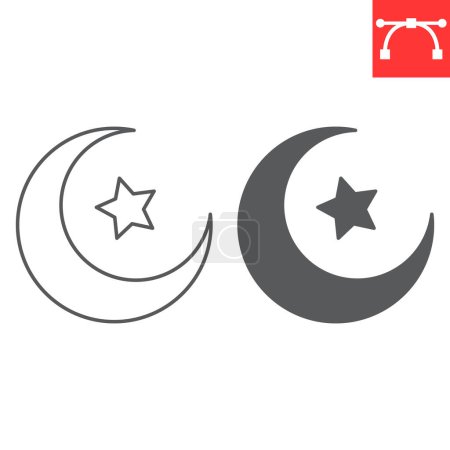 Icône de ligne et de glyphe Islam, Ramadan et musulman, icône de vecteur de lune et d'étoile, graphiques vectoriels, signe modifiable de contour d'AVC, eps 10.