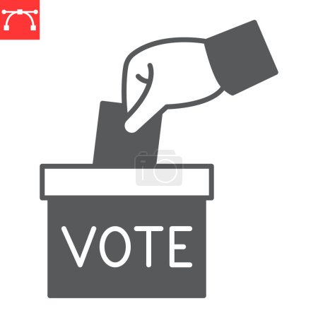 Glyphen-Symbol für Wahlurnen, Wahl und Abstimmung, Hand mit Papier- und Kastenvektorsymbol, Vektorgrafik, editierbares Zeichen, Folge 10.