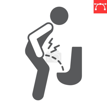 Urine pain glyph icon, body and human disease, prostate vector icon, vector graphics, editable stroke solid sign, eps 10.