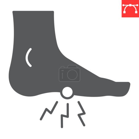 Foot pain glyph icon, body pain and human disease, foot ache vector icon, vector graphics, editable stroke solid sign, eps 10.