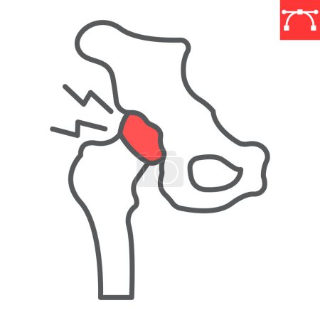 Hip pain line icon, body pain and human disease, hip trauma vector icon, vector graphics, editable stroke outline sign, eps 10.