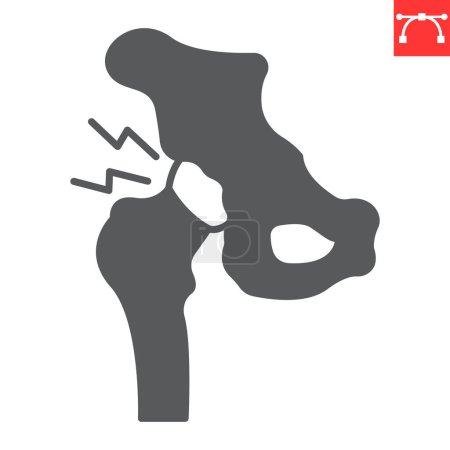 Hip pain glyph icon, body pain and human disease, hip trauma vector icon, vector graphics, editable stroke solid sign, eps 10.