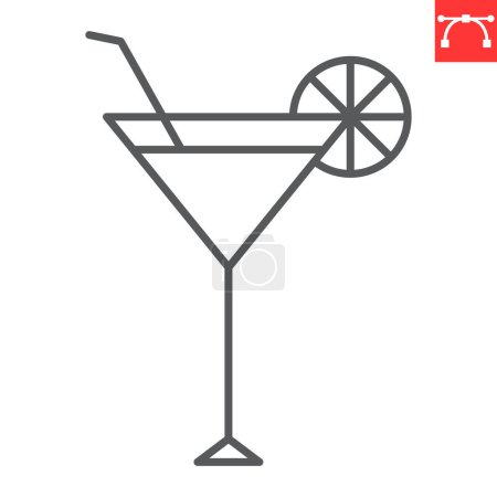 Illustration for Cocktail line icon, summer and alcohol, cocktail vector icon, vector graphics, editable stroke outline sign, eps 10. - Royalty Free Image