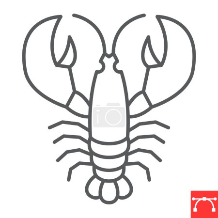 Icône de ligne de homard, fruits de mer et animaux, icône vectorielle d'écrevisse, graphiques vectoriels, signe modifiable de contour d'AVC, eps 10.
