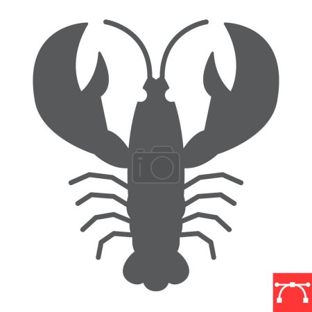 Lobster glyph icon, seafood and animal, crayfish vector icon, vector graphics, editable stroke solid sign, eps 10.