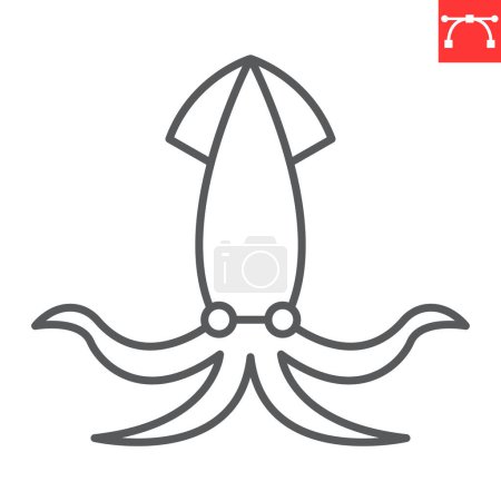 Squid line icon, seafood and fish, cuttlefish vector icon, vector graphics, editable stroke outline sign, eps 10.