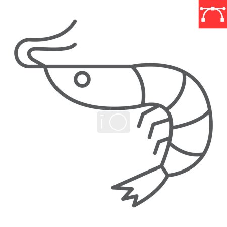 Shrimp line icon, seafood and fish, prawn vector icon, vector graphics, editable stroke outline sign, eps 10.