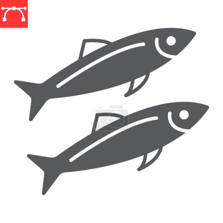 Icône de glyphe Sardines, fruits de mer et poissons, icône vectorielle pilchard, graphiques vectoriels, signe solide d'attaque modifiable, eps 10.