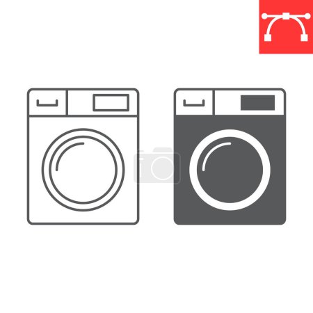 Washing machine line and glyph icon, home appliances and laundry, dryer machine vector icon, vector graphics, editable stroke outline sign, eps 10.