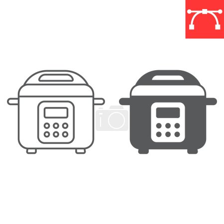 Multicooker line and glyph icon, home appliances and kitchen, pressure cooker vector icon, vector graphics, editable stroke outline sign, eps 10.