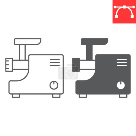 Meat grinder line and glyph icon, home appliances and kitchen equipment , electric mincer vector icon, vector graphics, editable stroke outline sign, eps 10.