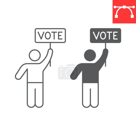 Línea de campaña electoral e icono de glifo, elección y político, icono de vector de campaña de votación, gráficos vectoriales, signo de contorno de trazo editable, eps 10.