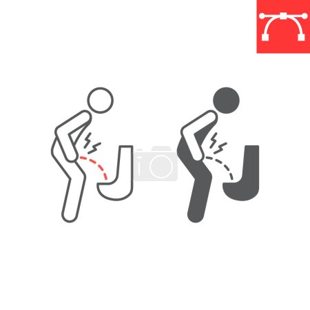 Urine pain line and glyph icon, body and human disease, prostate vector icon, vector graphics, editable stroke outline sign, eps 10.