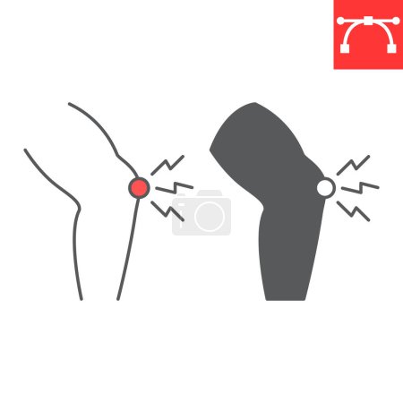 Illustration for Knee pain line and glyph icon, body pain and human disease, meniscus trauma vector icon, vector graphics, editable stroke outline sign, eps 10. - Royalty Free Image