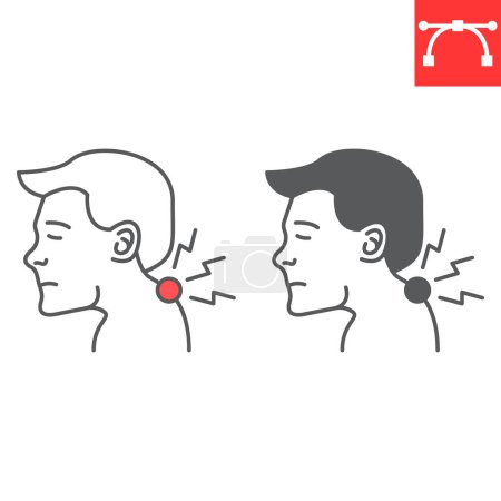 Neck pain line and glyph icon, body pain and human disease, neckache vector icon, vector graphics, editable stroke outline sign, eps 10.