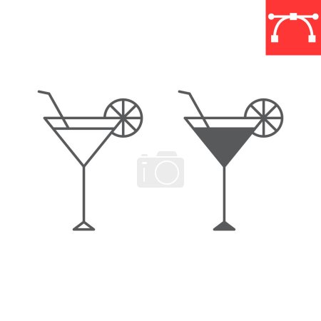 Illustration for Cocktail line and glyph icon, summer and alcohol, cocktail vector icon, vector graphics, editable stroke outline sign, eps 10. - Royalty Free Image