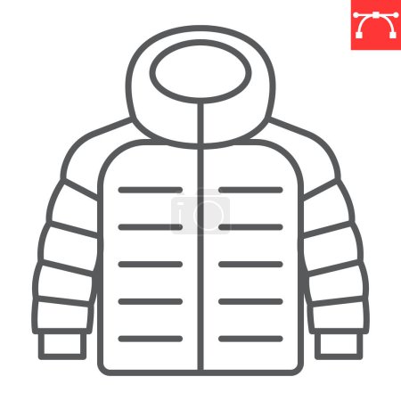 Icône de ligne de veste en duvet, vêtements et achats, icône vectorielle de veste d'hiver, graphiques vectoriels, signe de contour de course modifiable, eps 10.