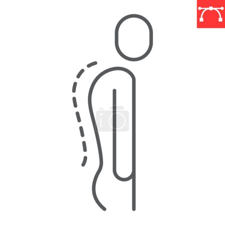Kyphosis line icon, chiropractor and poor posture, hunchback vector icon, vector graphics, editable stroke outline sign, eps 10.