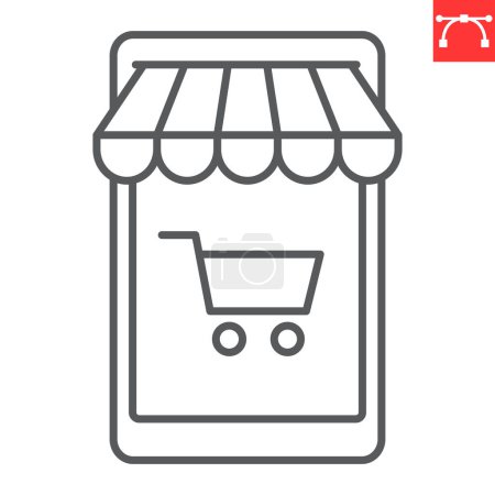 Mobile shop line icon, e-commerce and marketing, mobile store vector icon, vector graphics, editable stroke outline sign, eps 10.