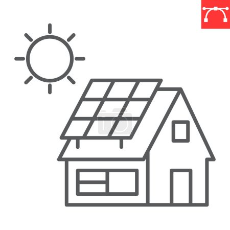 Eco icono de la línea de la casa, ecología y construcción, casa con el icono del vector del panel solar, gráficos vectoriales, signo de contorno de carrera editable, eps 10.