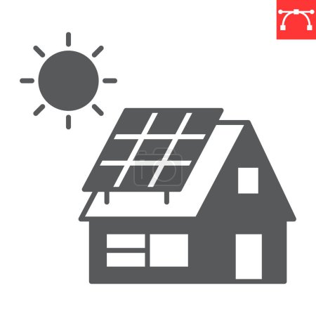 Eco house glyph icon, ecology and construction , house with solar panel vector icon, vector graphics, editable stroke solid sign, eps 10.