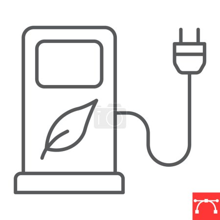 Eco fuel line icon, ecology and eco station, electric power station vector icon, vector graphics, editable stroke outline sign, eps 10.