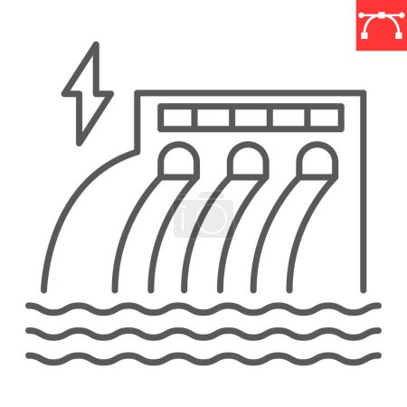 Wasserkraftleitungssymbol, Ökologie und Wasserkraft, Vektor-Symbol für Wasserkraftwerke, Vektorgrafik, editierbares Umrisszeichen, Folge 10.