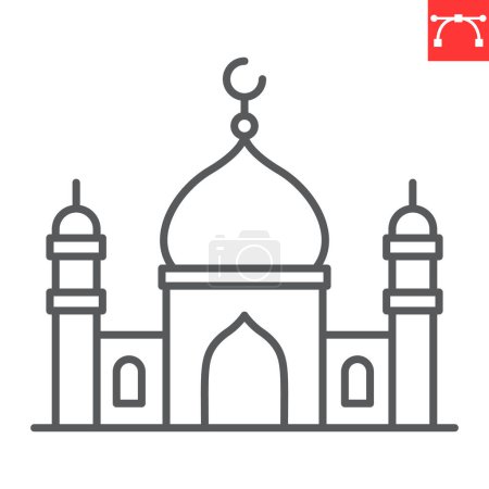 Liniensymbol der Moschee, Gebäude und Architektur, Moschee- und Minarettvektorsymbol, Vektorgrafik, editierbares Umrisszeichen, Folge 10.
