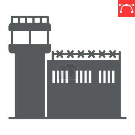 Icono de glifo de prisión, edificio y arquitectura, icono de vector de cárcel, gráficos vectoriales, signo sólido de carrera editable, eps 10.