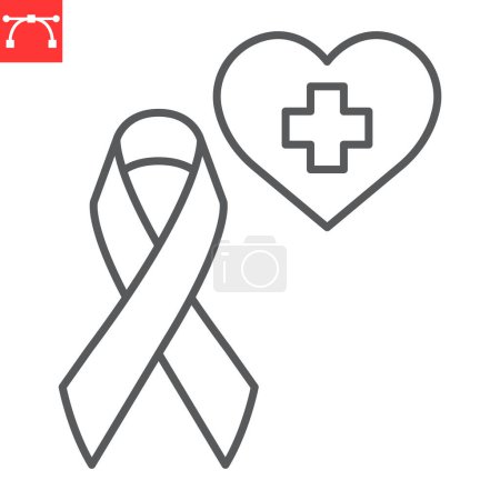 Hope for recovery line icon, aids and disease, awareness ribbon with heart cross vector icon, vector graphics, editable stroke outline sign, eps 10.