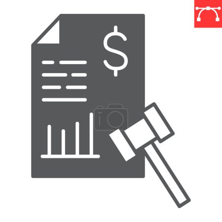 Tax penalty glyph icon, tax and gavel, fine vector icon, vector graphics, editable stroke solid sign, eps 10.