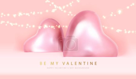 Illustration for Happy Valentines Day poster with pink hearts and electric lamps. Vector illustration - Royalty Free Image