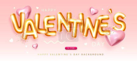Ilustración de Feliz día de San Valentín cartel con letras 3D y corazones de amor de oro. Tarjeta de felicitación de vacaciones. Ilustración vectorial - Imagen libre de derechos