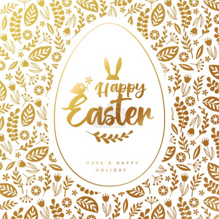 Téléchargez les illustrations : Easter egg silhouette on decorative floral ornament. Happy Easter holiday background. Greeting card or poster. Vector illustration - en licence libre de droit