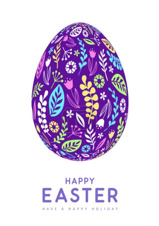 Illustration for Easter egg silhouette with colorful floral ornament on white background. Happy Easter holiday background. Greeting card or poster. Vector illustration - Royalty Free Image