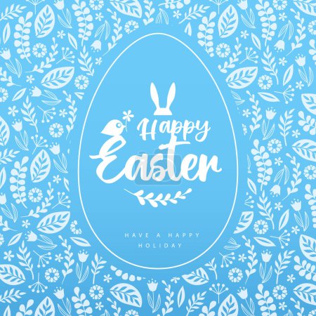 Illustration for Easter egg silhouette on decorative floral ornament. Happy Easter holiday background. Greeting card or poster. Vector illustration - Royalty Free Image