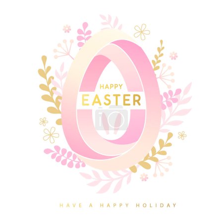 Illustration for Happy Easter egg with floral decorative elements rabbit ears. Flat style. Easter background. Greeting card or poster. Vector illustration - Royalty Free Image