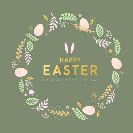 Illustration for Happy Easter eggs with floral decorative elements and rabbit ears. Flat style. Modern Easter background. Greeting card or poster. Vector illustration - Royalty Free Image