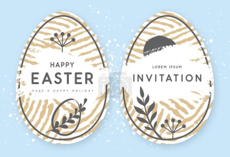 Illustration for Happy Easter eggs with floral decorative elements. Invitation design. Flat style. Modern Easter background. Greeting card or poster. Vector illustration - Royalty Free Image