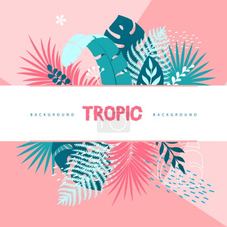 Illustration for Summer banner with tropic leaves. Summertime background. Vector illustration - Royalty Free Image