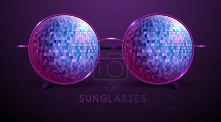 Illustration for Realistic round shaped sunglasses with disco ball gradient lenses. Vector illustration. - Royalty Free Image