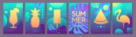Ilustración de Conjunto de carteles fluorescentes de verano con silueta. Ilustración vectorial - Imagen libre de derechos