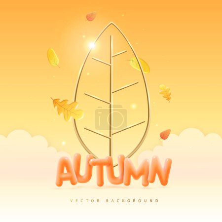 Ilustración de Fondo otoñal con letras de plástico 3D y hoja de otoño metálica dorada. Ilustración vectorial - Imagen libre de derechos
