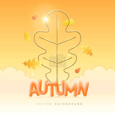 Ilustración de Fondo de otoño con letras de plástico 3D y hoja de roble metálico dorado. Ilustración vectorial - Imagen libre de derechos