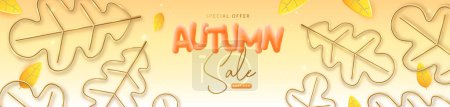 Illustration for Autumn big sale poster with 3D orange falling oak leaves. Autumn seasonal background. Vector illustration - Royalty Free Image