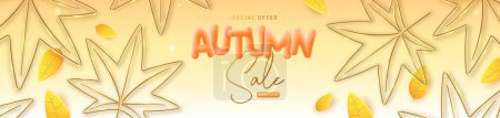 Ilustración de Cartel de gran venta de otoño con hojas de arce en caída de naranja 3D. Fondo estacional de otoño. Ilustración vectorial - Imagen libre de derechos